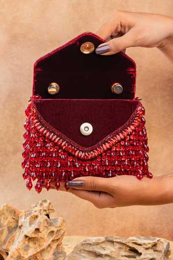 Nayaab By Sonia Red Chevron Crystal Kasse Wine Bag at Aza Fashions Nayaab By Sonia_Red Chevron Crystal Kasse Wine Bag _at_Aza_Fashions
