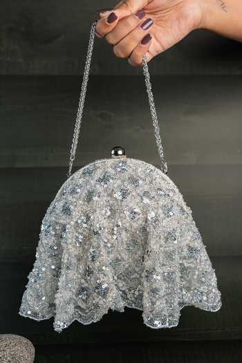 Nayaab By Sonia Drape Diva Silver Batua Potli Bag 