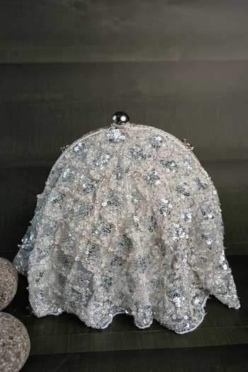 Nayaab By Sonia Drape Diva Silver Batua Potli Bag 