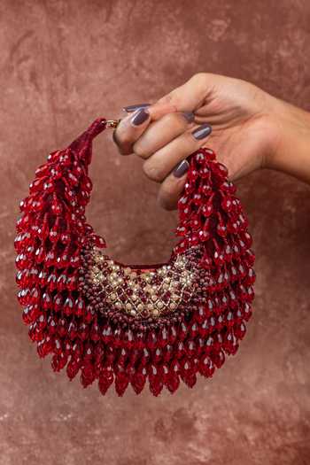 Nayaab By Sonia Pristine Sailor Lattice Garnet Gleam Bag 