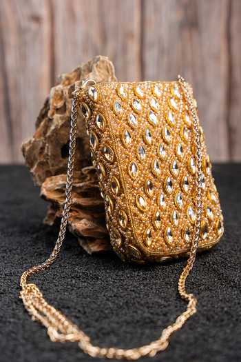 Nayaab By Sonia Gold Beads, Stones, Mirrors, Crystals Water Trendy Armour Crossbody Pouch at Aza Fashions Nayaab By Sonia_Gold Beads, Stones, Mirrors, Crystals Water Trendy Armour Crossbody Pouch _at_Aza_Fashions