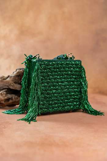 Nayaab By Sonia Green Weave Fringe Kasse Emerald Bag Online at Aza Fashions Nayaab By Sonia_Green Weave Fringe Kasse Emerald Bag _Online_at_Aza_Fashions