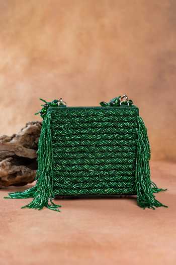 Nayaab By Sonia Weave Fringe Kasse Emerald Bag