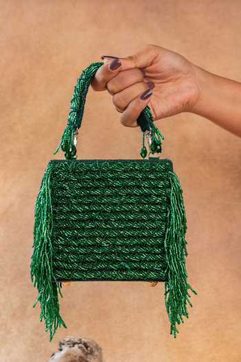 Nayaab By Sonia Weave Fringe Kasse Emerald Bag
