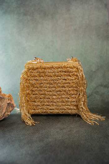 Nayaab By Sonia Weave Fringe Kasse Gold Bag