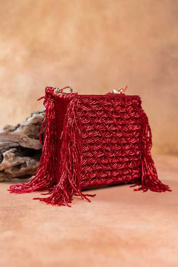 Nayaab By Sonia Maroon Weave Fringe Kasse Bag Online at Aza Fashions Nayaab By Sonia_Maroon Weave Fringe Kasse Bag _Online_at_Aza_Fashions