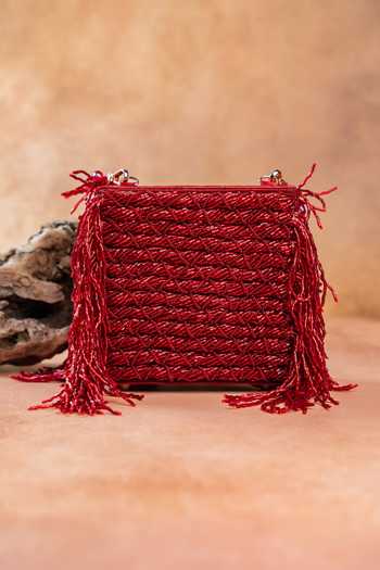 Nayaab By Sonia Weave Fringe Kasse Maroon Bag