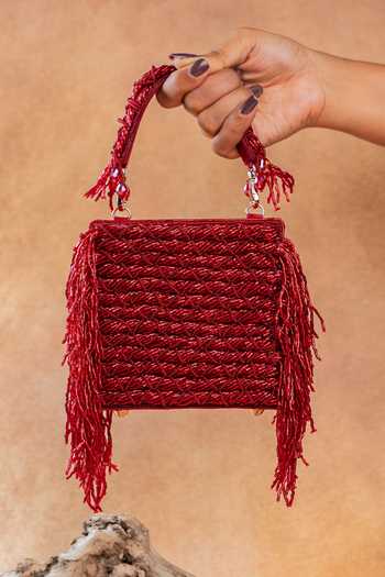 Nayaab By Sonia Weave Fringe Kasse Maroon Bag