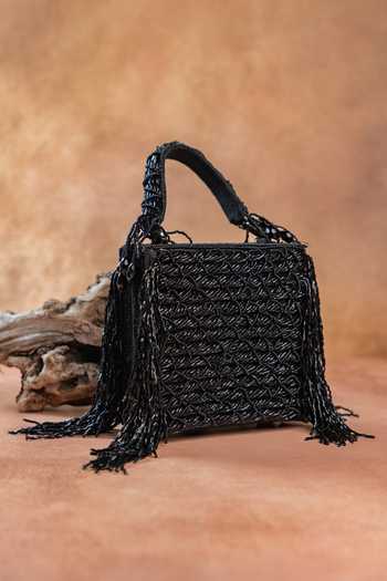 Nayaab By Sonia Weave Fringe Kasse Noir Bag