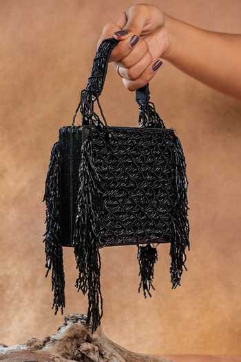 Nayaab By Sonia Weave Fringe Kasse Noir Bag