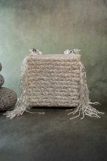 Nayaab By Sonia Weave Fringe Kasse Silver Bag