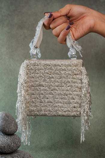 Nayaab By Sonia Weave Fringe Kasse Silver Bag