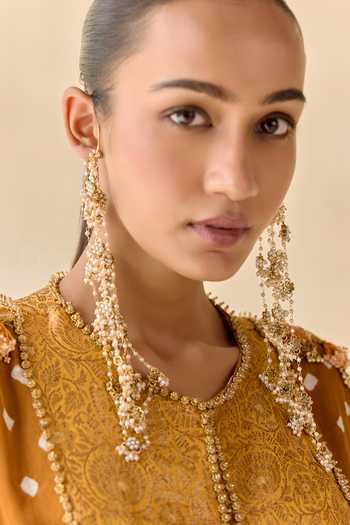 Shop_5elements_Mustard Satin, Modal Round Neck Ayantika Bandhani Inspired Kurta Set 