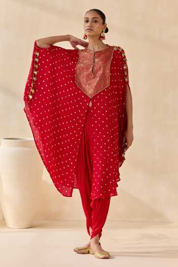 Buy 5elements Red Satin, Modal Round Neck, Yes Ayantika Bandhani Kurta And Dhoti Pant Set Online at Aza Fashions Buy_5elements_Red Satin, Modal Round Neck, Yes Ayantika Bandhani Kurta And Dhoti Pant Set _Online_at_Aza_Fashions