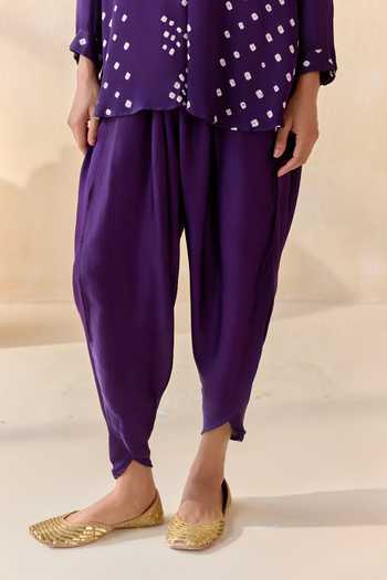 Buy 5elements Purple Satin, Modal Collared Neck Pavitra Bandhani Pattern Kurta Set Online at Aza Fashions Buy_5elements_Purple Satin, Modal Collared Neck Pavitra Bandhani Pattern Kurta Set _Online_at_Aza_Fashions