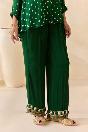 Buy 5elements Green Satin, Modal Collared Neck Pavitra Bandhani Inspired Kurta Set Buy_5elements_Green Satin, Modal Collared Neck Pavitra Bandhani Inspired Kurta Set