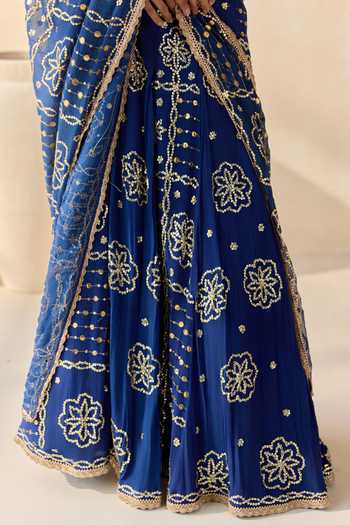 Buy 5elements Blue Modal, Satin Sweetheart Neck Neelambara Lacha Embroidered Lehenga Set Buy_5elements_Blue Modal, Satin Sweetheart Neck Neelambara Lacha Embroidered Lehenga Set