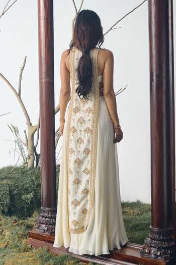 House of arshiyaa Motif Embroidered Cape Sharara Set 