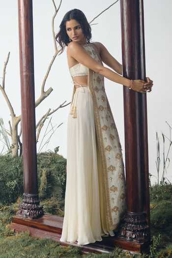 Buy House of arshiyaa Ivory Silk, Chiffon Motif Embroidered Cape Sharara Set Online at Aza Fashions Buy_House of arshiyaa_Ivory Silk, Chiffon Motif Embroidered Cape Sharara Set _Online_at_Aza_Fashions