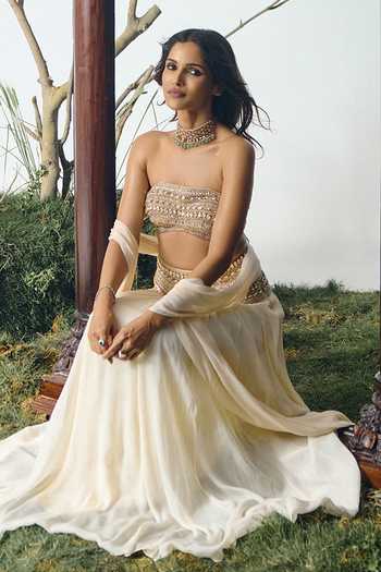 House of arshiyaa Ivory Chiffon Hand Embroidered Lehenga Set Online at Aza Fashions House of arshiyaa_Ivory Chiffon Hand Embroidered Lehenga Set _Online_at_Aza_Fashions