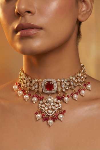 Buy Tussya Gold Plated Stone Work Necklace And Earrings Set Online at Aza Fashions Buy_Tussya_Gold Plated Stone Work Necklace And Earrings Set _Online_at_Aza_Fashions