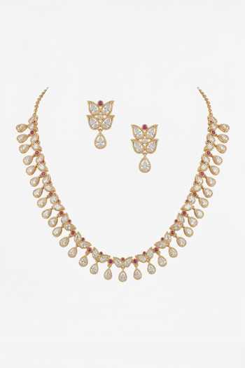 Tussya Kundan Stone Drop Necklace & Earrings Set  