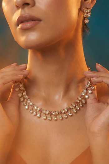Tussya Kundan Stone Drop Necklace & Earrings Set  