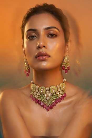 Tussya Green Kundan Necklace And Earrings Set Online at Aza Fashions Tussya_Green Kundan Necklace And Earrings Set _Online_at_Aza_Fashions