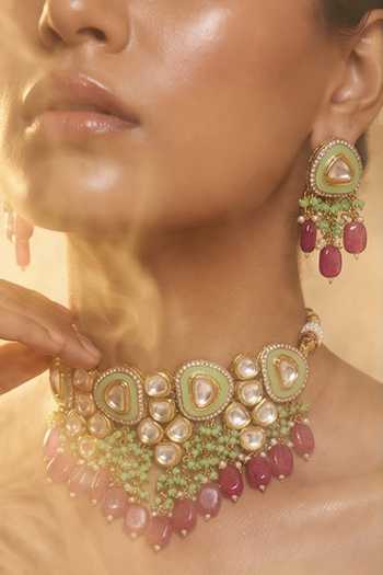 Buy Tussya Green Kundan Necklace And Earrings Set Online at Aza Fashions Buy_Tussya_Green Kundan Necklace And Earrings Set _Online_at_Aza_Fashions