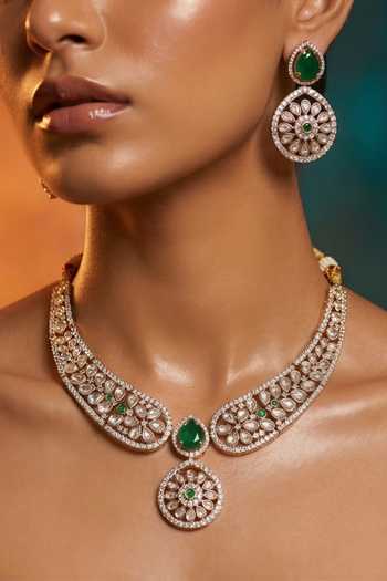 Tussya Gold Plated Contrast Stone Necklace And Earrings Set Online at Aza Fashions Tussya_Gold Plated Contrast Stone Necklace And Earrings Set _Online_at_Aza_Fashions