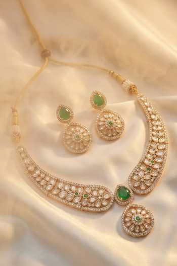 Buy Tussya Gold Plated Contrast Stone Necklace And Earrings Set Online at Aza Fashions Buy_Tussya_Gold Plated Contrast Stone Necklace And Earrings Set _Online_at_Aza_Fashions