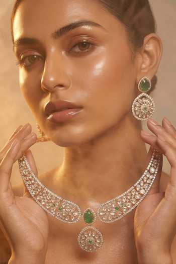 Shop Tussya Gold Plated Contrast Stone Necklace And Earrings Set Online at Aza Fashions Shop_Tussya_Gold Plated Contrast Stone Necklace And Earrings Set _Online_at_Aza_Fashions