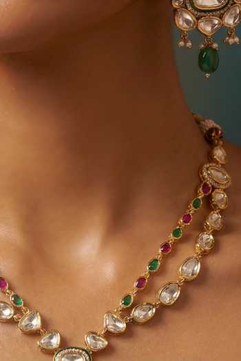 Buy Tussya Gold Plated Stone Embellished Pendant Long Necklace Set Online at Aza Fashions Buy_Tussya_Gold Plated Stone Embellished Pendant Long Necklace Set _Online_at_Aza_Fashions