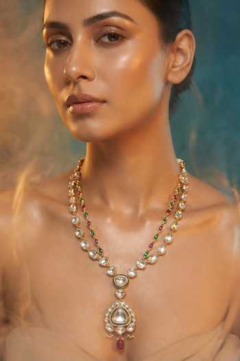 Tussya Stone Embellished Pendant Long Necklace Set 
