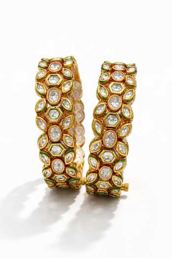 Shop Tussya Gold Plated Studded Bangles - Set Of 2 at Aza Fashions Shop_Tussya_Gold Plated Studded Bangles - Set Of 2 _at_Aza_Fashions