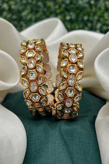 Buy Tussya Gold Plated Studded Bangles - Set Of 2 Online at Aza Fashions Buy_Tussya_Gold Plated Studded Bangles - Set Of 2 _Online_at_Aza_Fashions
