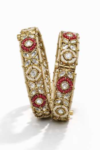 Shop Tussya Gold Plated Kundan Embellished Bangles - Set Of 2 at Aza Fashions Shop_Tussya_Gold Plated Kundan Embellished Bangles - Set Of 2 _at_Aza_Fashions
