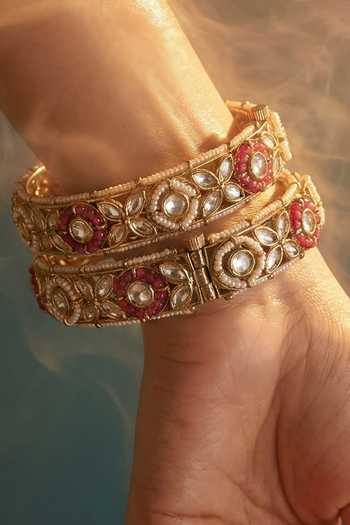 Tussya Gold Plated Kundan Embellished Bangles - Set Of 2 Online at Aza Fashions Tussya_Gold Plated Kundan Embellished Bangles - Set Of 2 _Online_at_Aza_Fashions