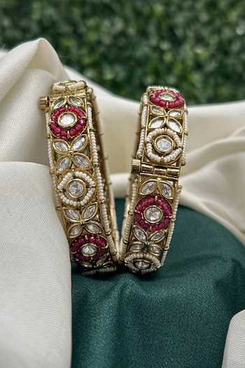Buy Tussya Gold Plated Kundan Embellished Bangles - Set Of 2 Online at Aza Fashions Buy_Tussya_Gold Plated Kundan Embellished Bangles - Set Of 2 _Online_at_Aza_Fashions