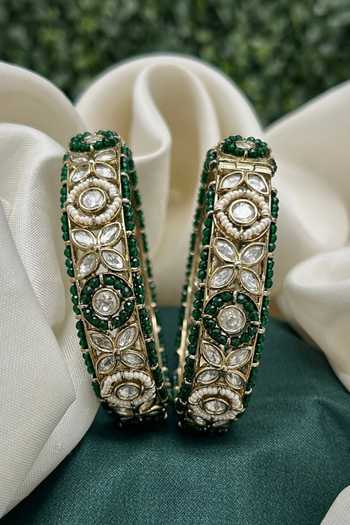 Tussya_Gold Plated Kundan Floret Bangles - Set Of 2  _Online_at_Aza_Fashions