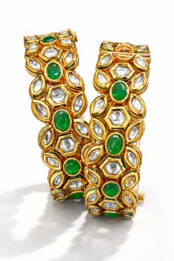 Tussya Kundan Floral Carved Bangles - Set of 2 