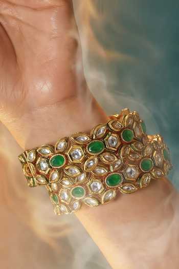 Tussya Kundan Floral Carved Bangles - Set of 2 