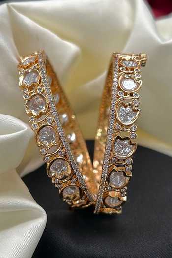 Tussya Gold Plated Kundan Embellished Bangles - Set Of 2 Online at Aza Fashions Tussya_Gold Plated Kundan Embellished Bangles - Set Of 2 _Online_at_Aza_Fashions
