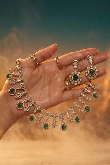 Tussya Gold Plated Stone Drop Necklace And Earrings Set Online at Aza Fashions Tussya_Gold Plated Stone Drop Necklace And Earrings Set _Online_at_Aza_Fashions