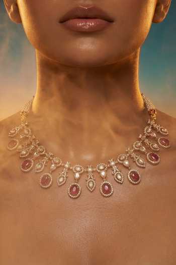 Tussya Gold Plated Contrast Stone Drop Necklace And Earrings Set Online at Aza Fashions Tussya_Gold Plated Contrast Stone Drop Necklace And Earrings Set _Online_at_Aza_Fashions