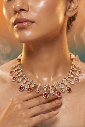 Buy Tussya Gold Plated Contrast Stone Drop Necklace And Earrings Set Online at Aza Fashions Buy_Tussya_Gold Plated Contrast Stone Drop Necklace And Earrings Set _Online_at_Aza_Fashions