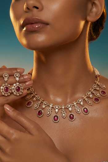 Tussya Contrast Stone Drop Necklace & Earrings Set 