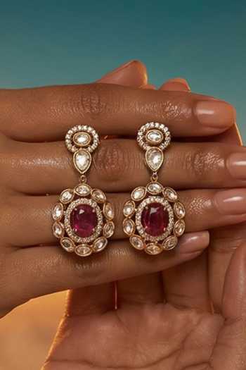 Shop Tussya Gold Plated Contrast Stone Drop Necklace And Earrings Set Online at Aza Fashions Shop_Tussya_Gold Plated Contrast Stone Drop Necklace And Earrings Set _Online_at_Aza_Fashions