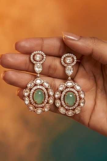 Tussya Gold Plated Stone Drop Necklace And Earrings Set Online at Aza Fashions Tussya_Gold Plated Stone Drop Necklace And Earrings Set _Online_at_Aza_Fashions
