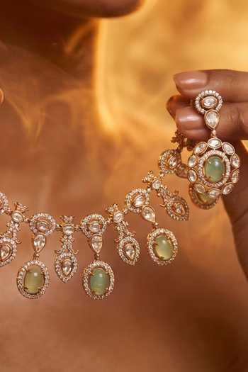 Buy Tussya Gold Plated Stone Drop Necklace And Earrings Set Online at Aza Fashions Buy_Tussya_Gold Plated Stone Drop Necklace And Earrings Set _Online_at_Aza_Fashions